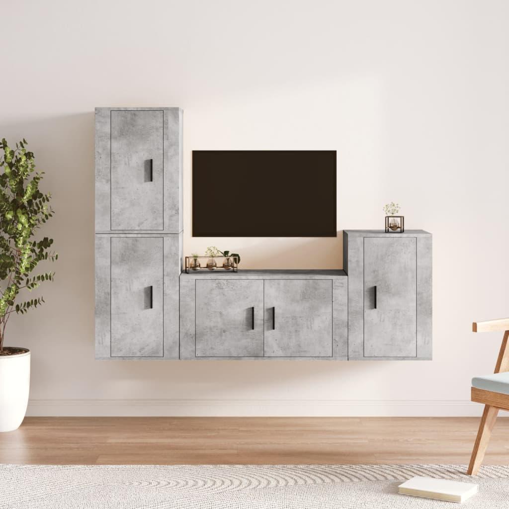 4 Piece TV Cabinet Set Concrete Grey Engineered Wood