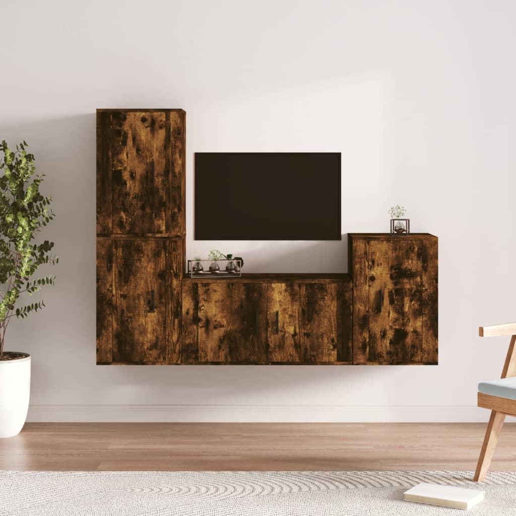 4 Piece TV Cabinet Set Smoked Oak Engineered Wood