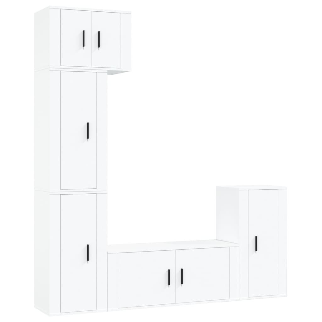 5 Piece TV Cabinet Set White Engineered Wood