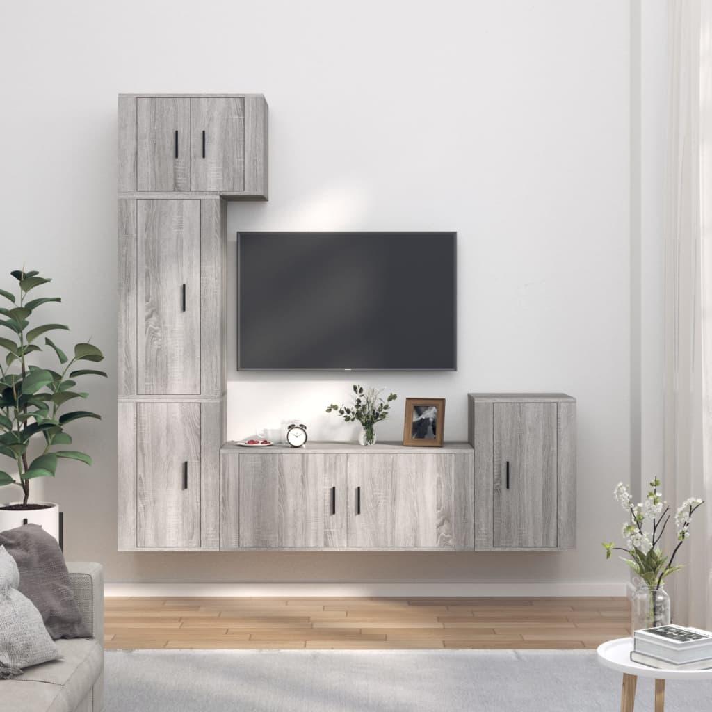 5 Piece TV Cabinet Set Grey Sonoma Engineered Wood