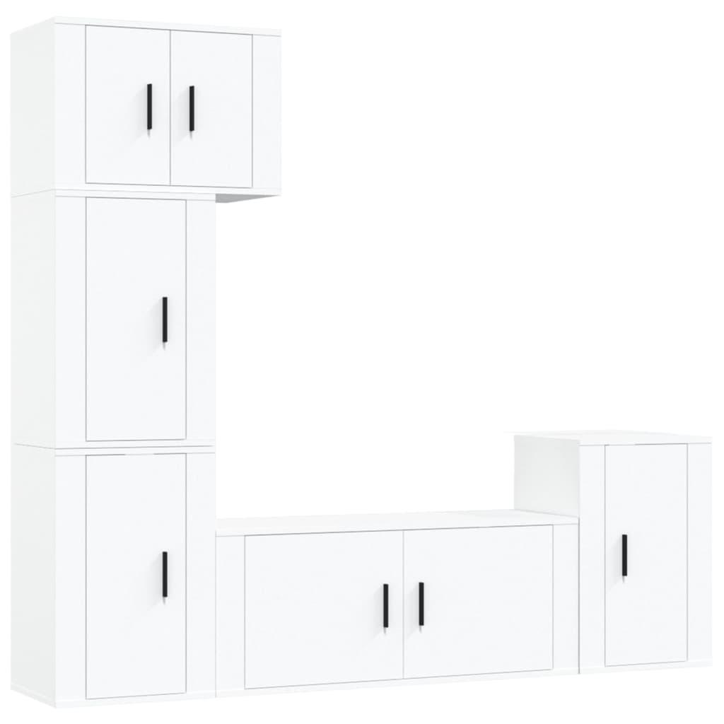 5 Piece TV Cabinet Set White Engineered Wood