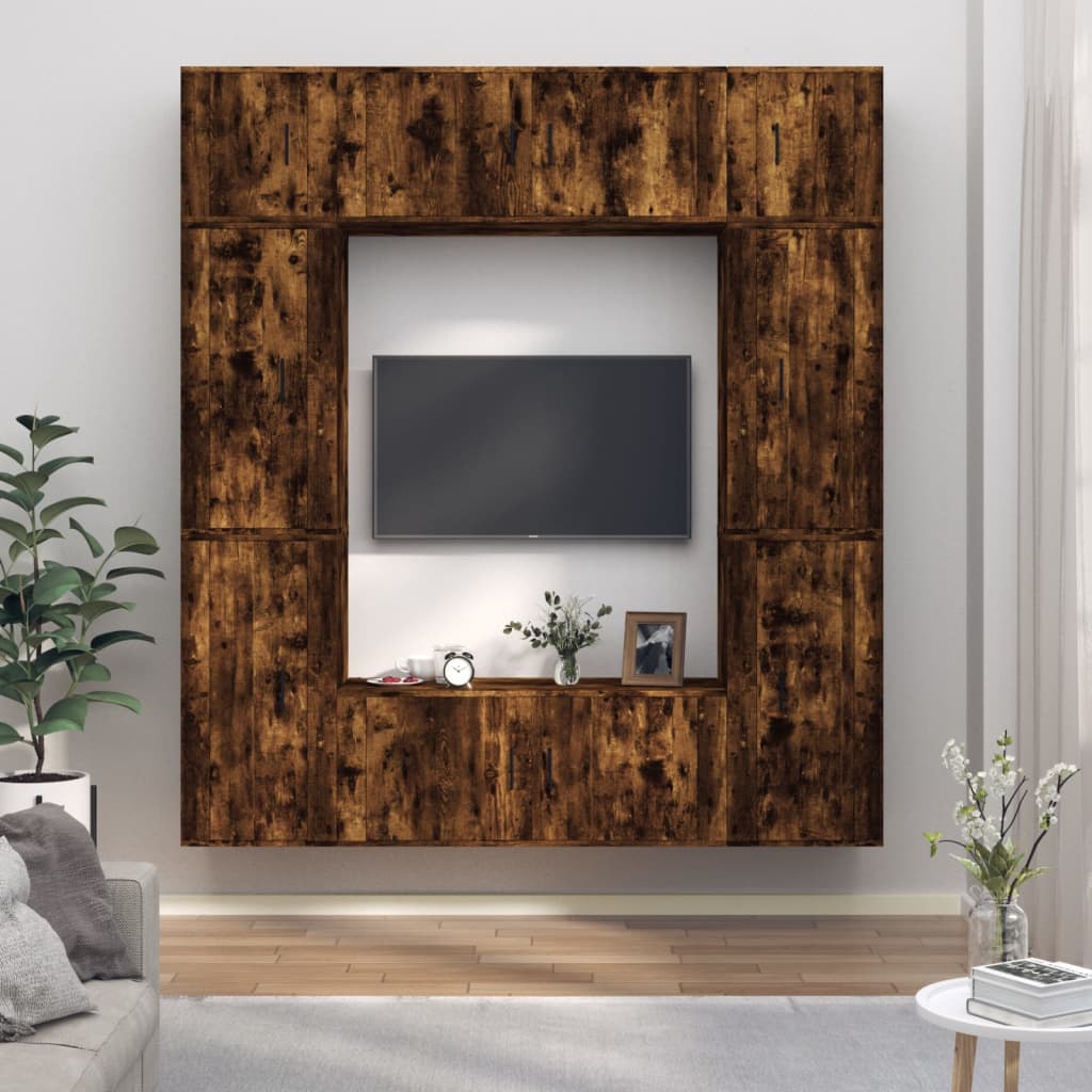 8 Piece TV Cabinet Set Smoked Oak Engineered Wood