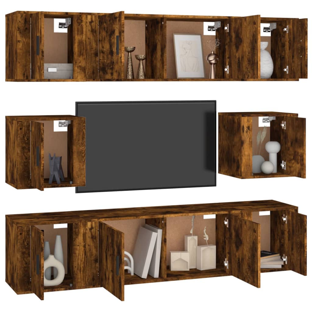 8 Piece TV Cabinet Set Smoked Oak Engineered Wood