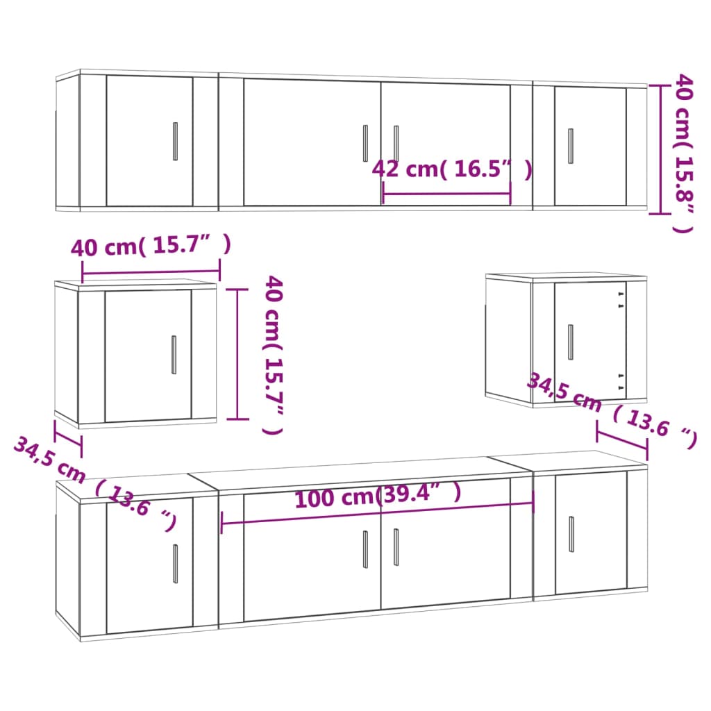 8 Piece TV Cabinet Set Smoked Oak Engineered Wood