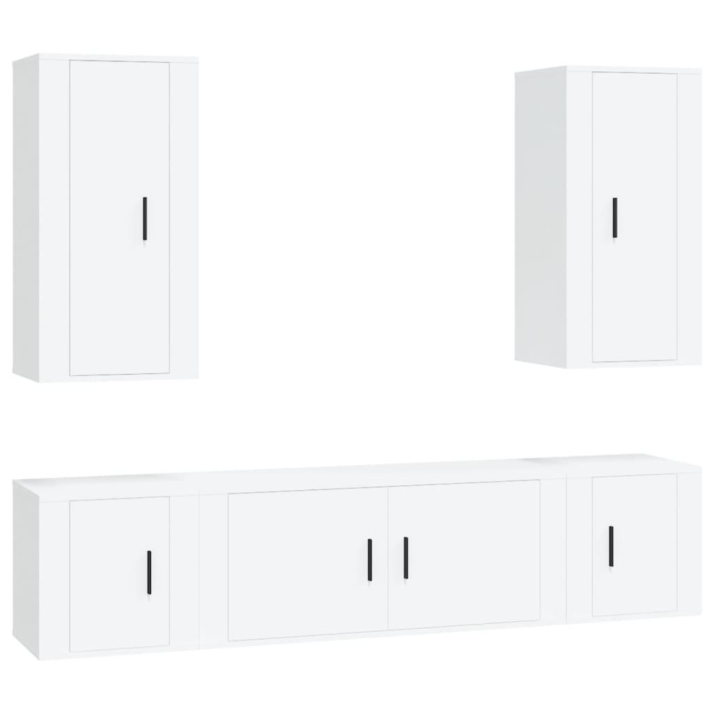 5 Piece TV Cabinet Set White Engineered Wood