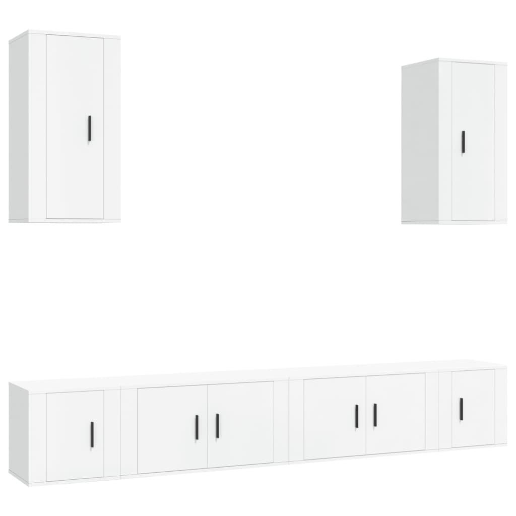 6 Piece TV Cabinet Set White Engineered Wood