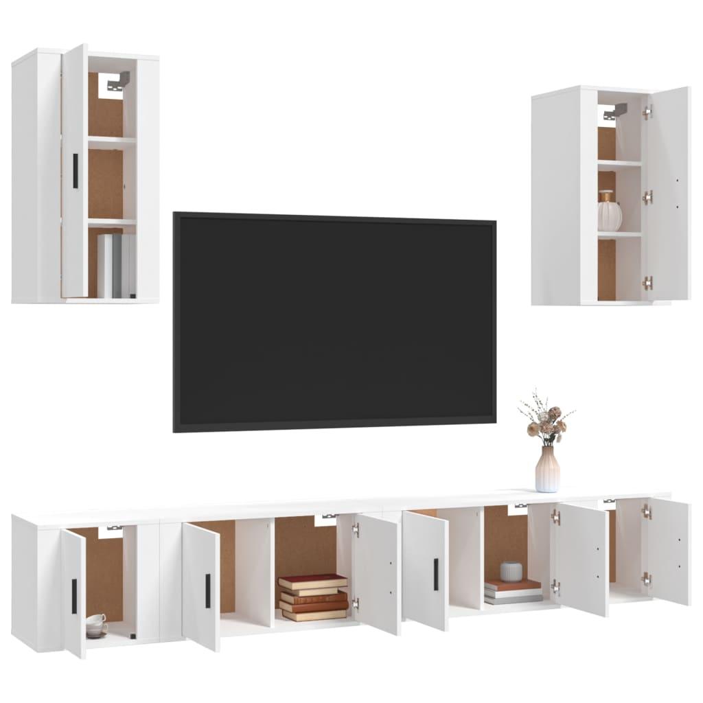 6 Piece TV Cabinet Set White Engineered Wood