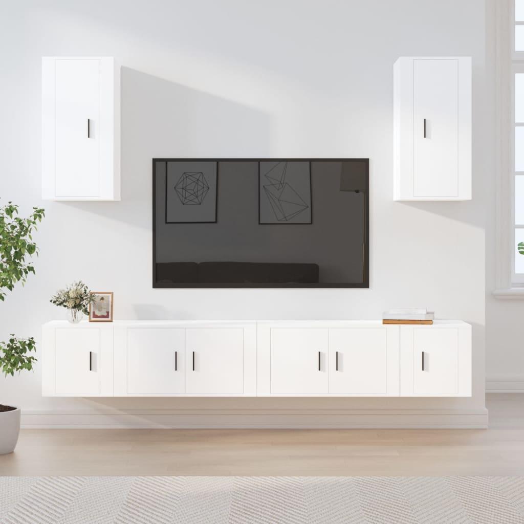 6 Piece TV Cabinet Set White Engineered Wood