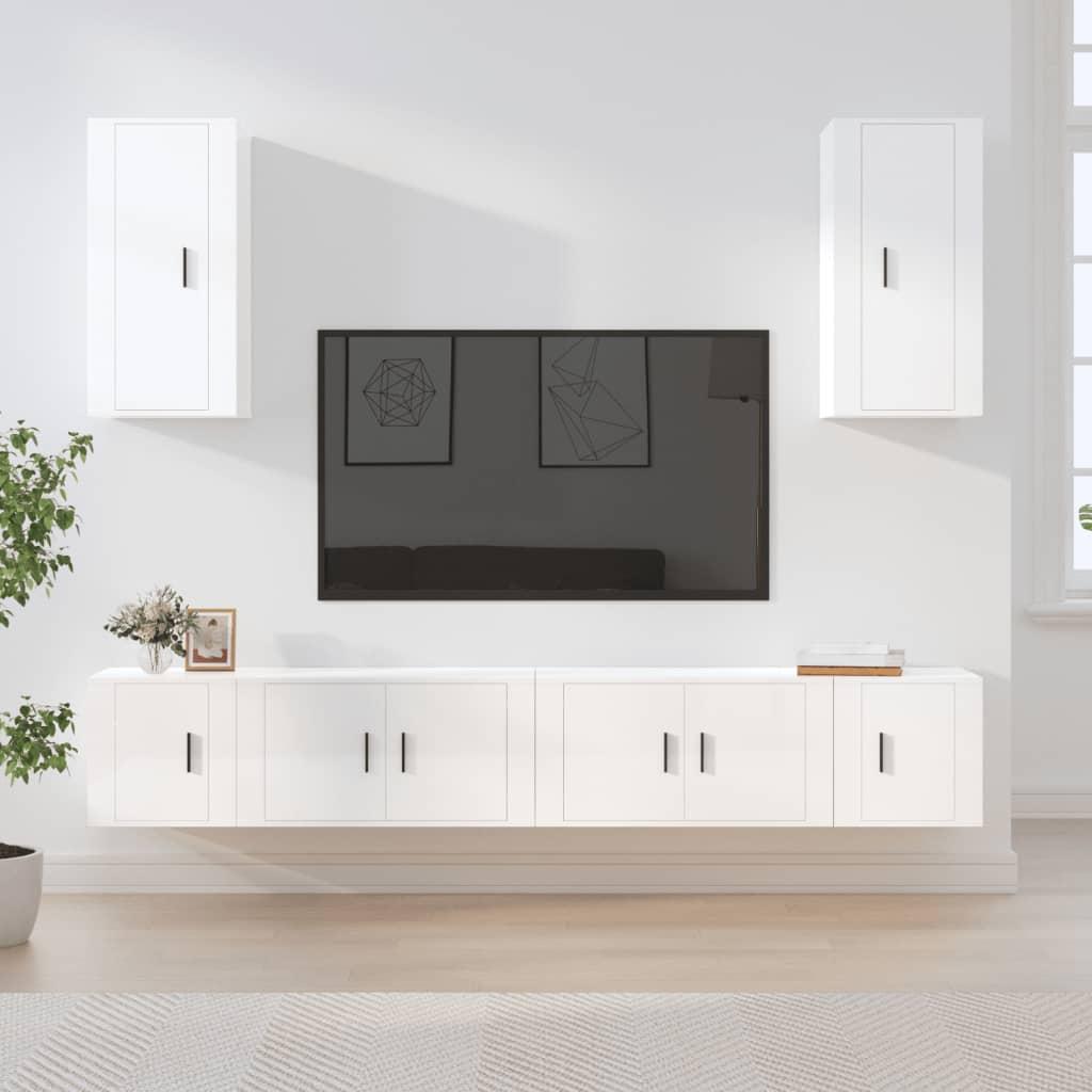 6 Piece TV Cabinet Set High Gloss White Engineered Wood