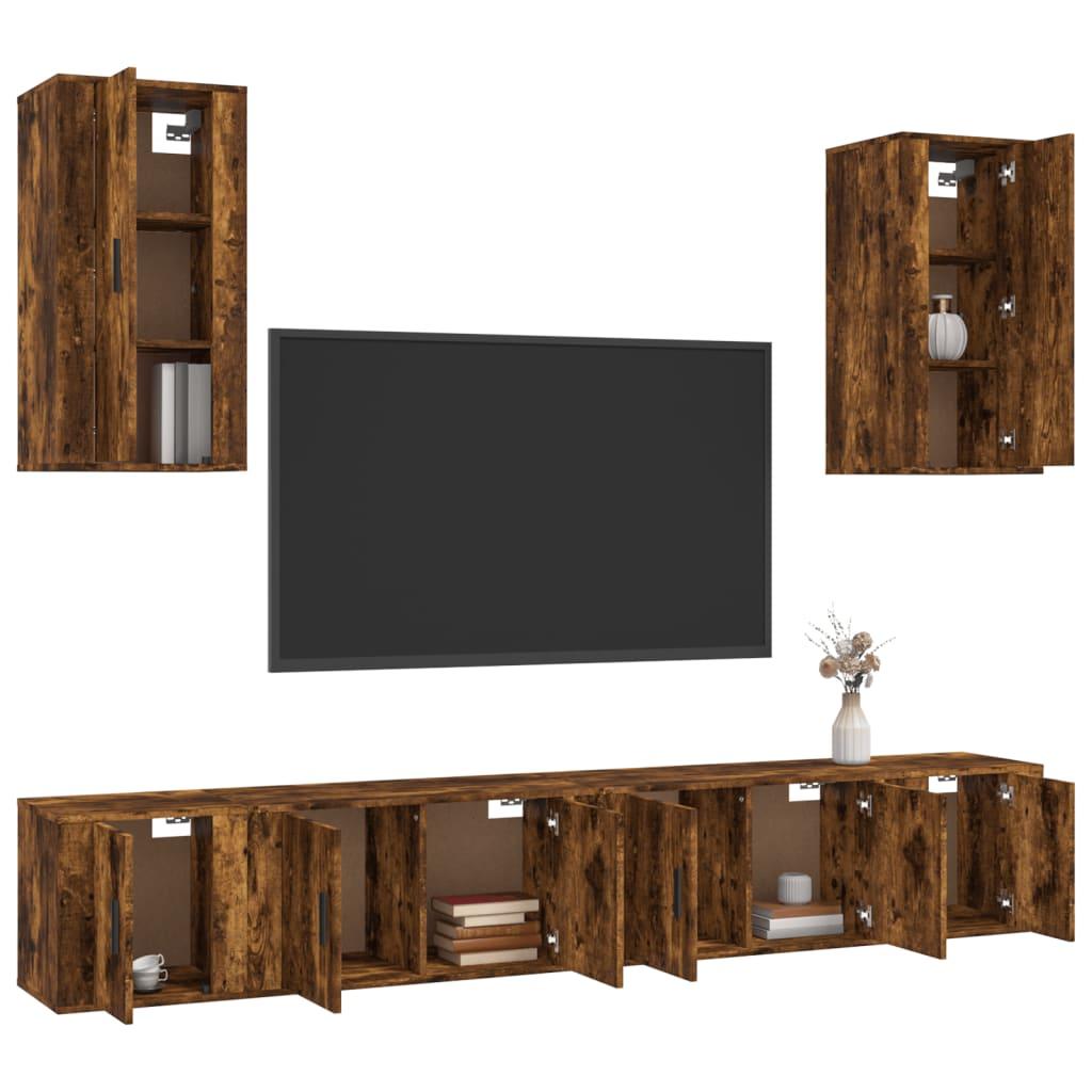 6 Piece TV Cabinet Set Smoked Oak Engineered Wood