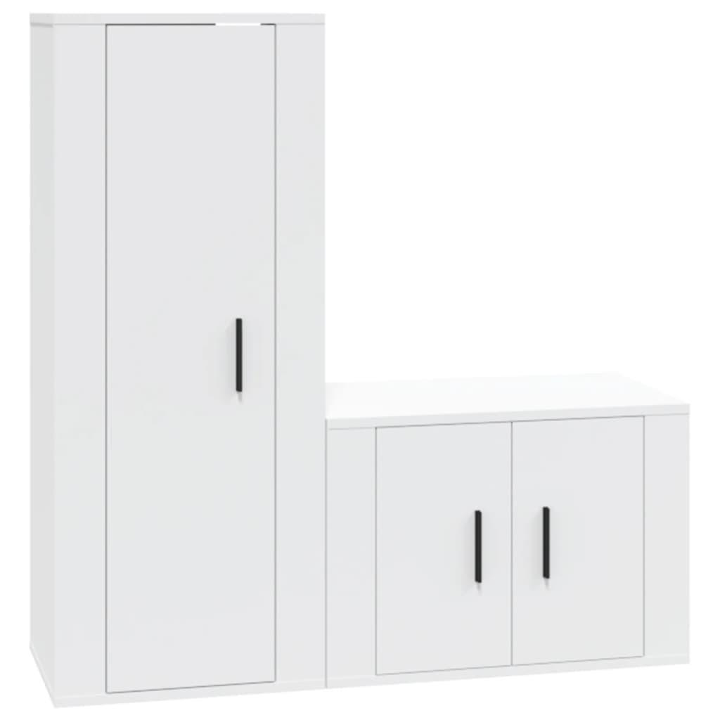 2 Piece TV Cabinet Set White Engineered Wood