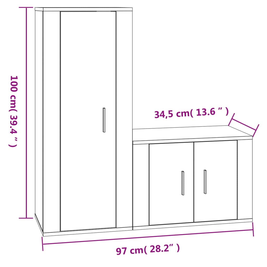 2 Piece TV Cabinet Set Black Engineered Wood