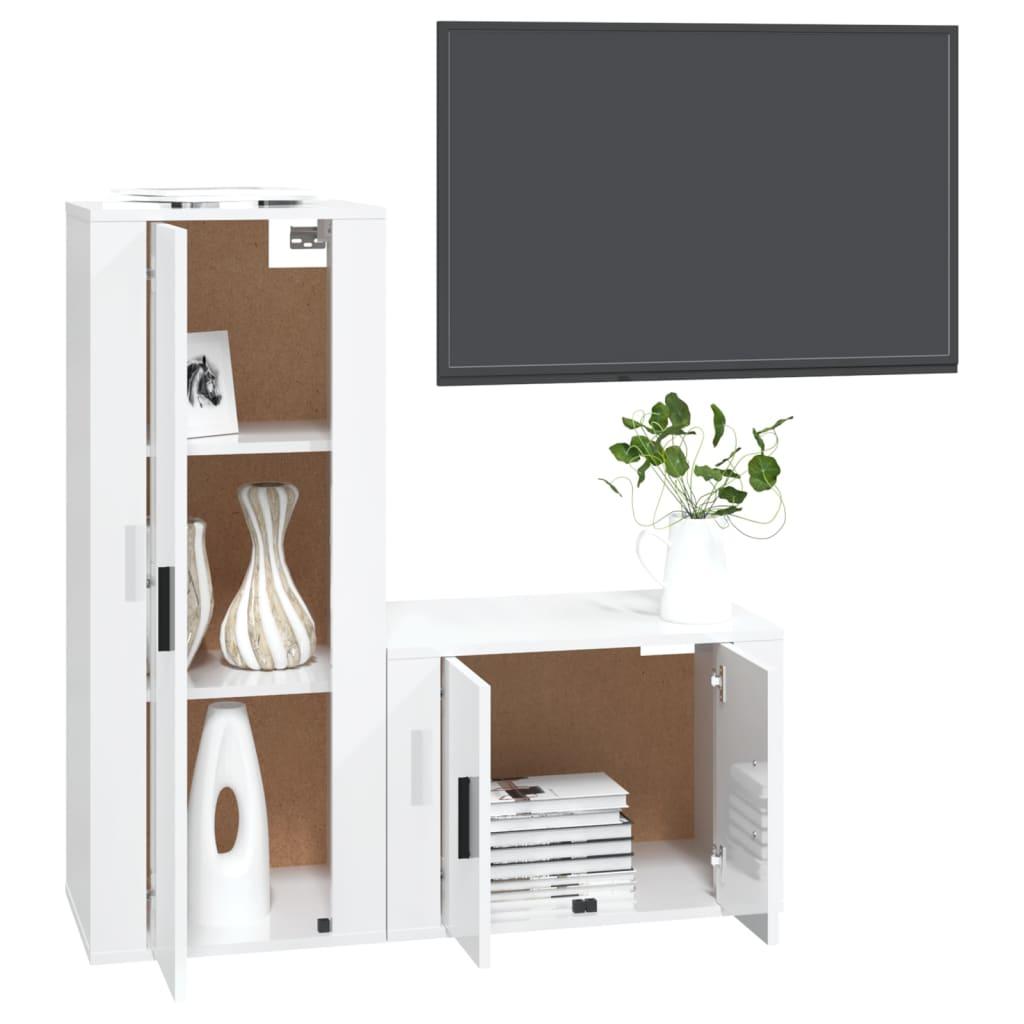 2 Piece TV Cabinet Set High Gloss White Engineered Wood