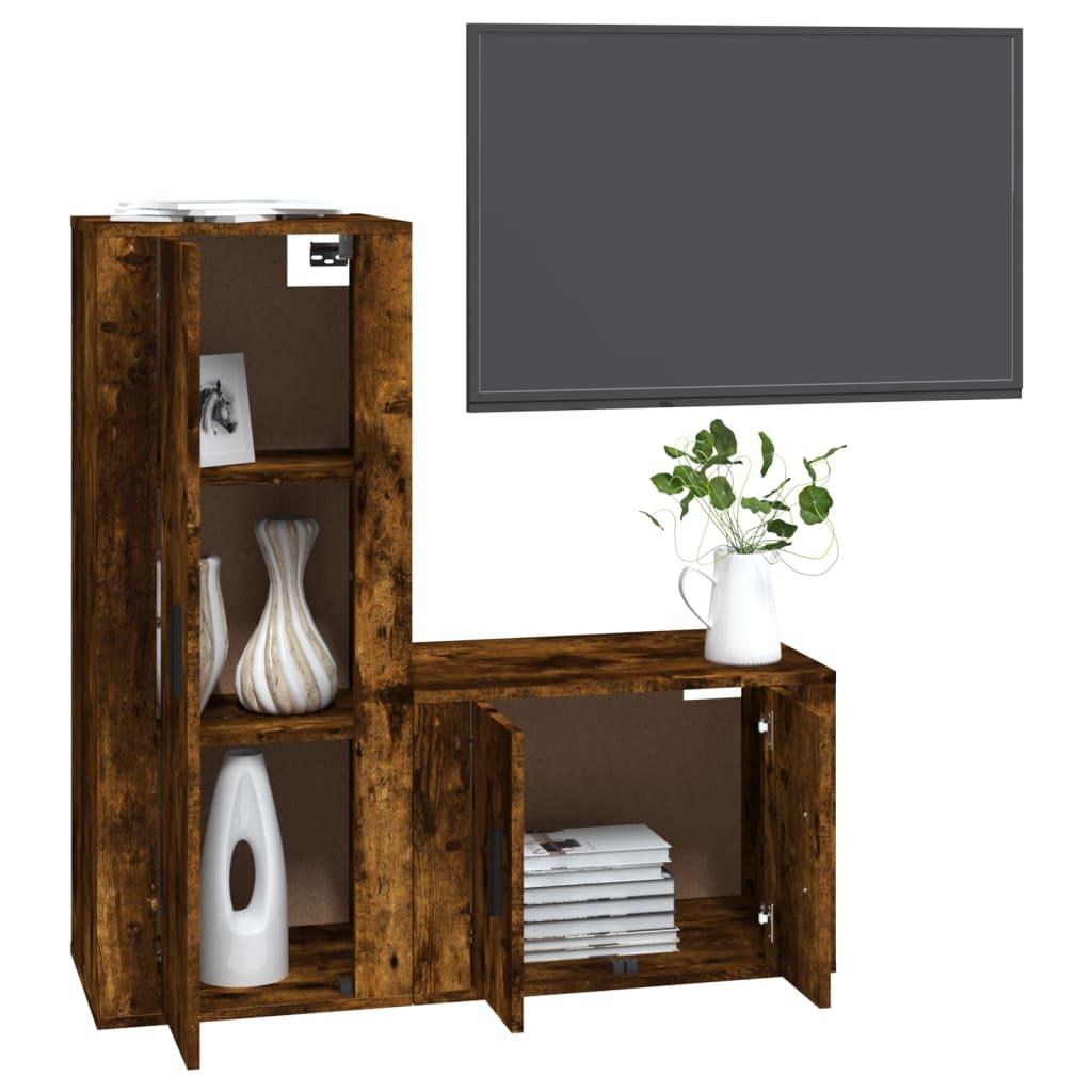 2 Piece TV Cabinet Set Smoked Oak Engineered Wood