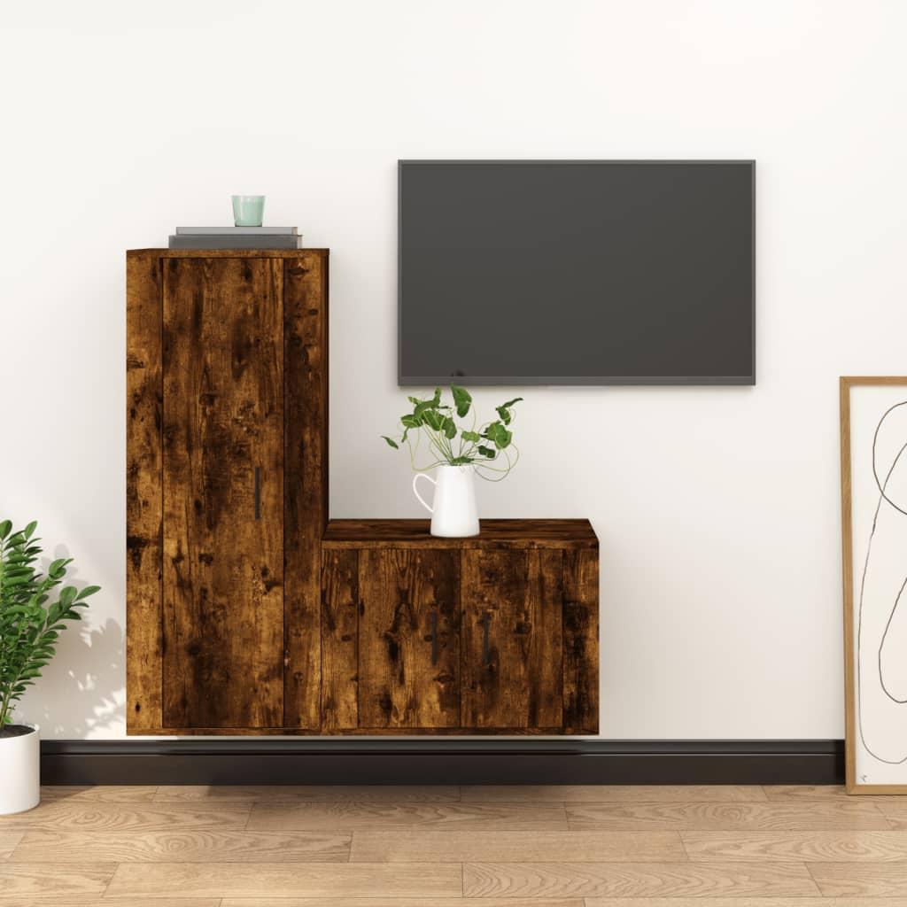 2 Piece TV Cabinet Set Smoked Oak Engineered Wood