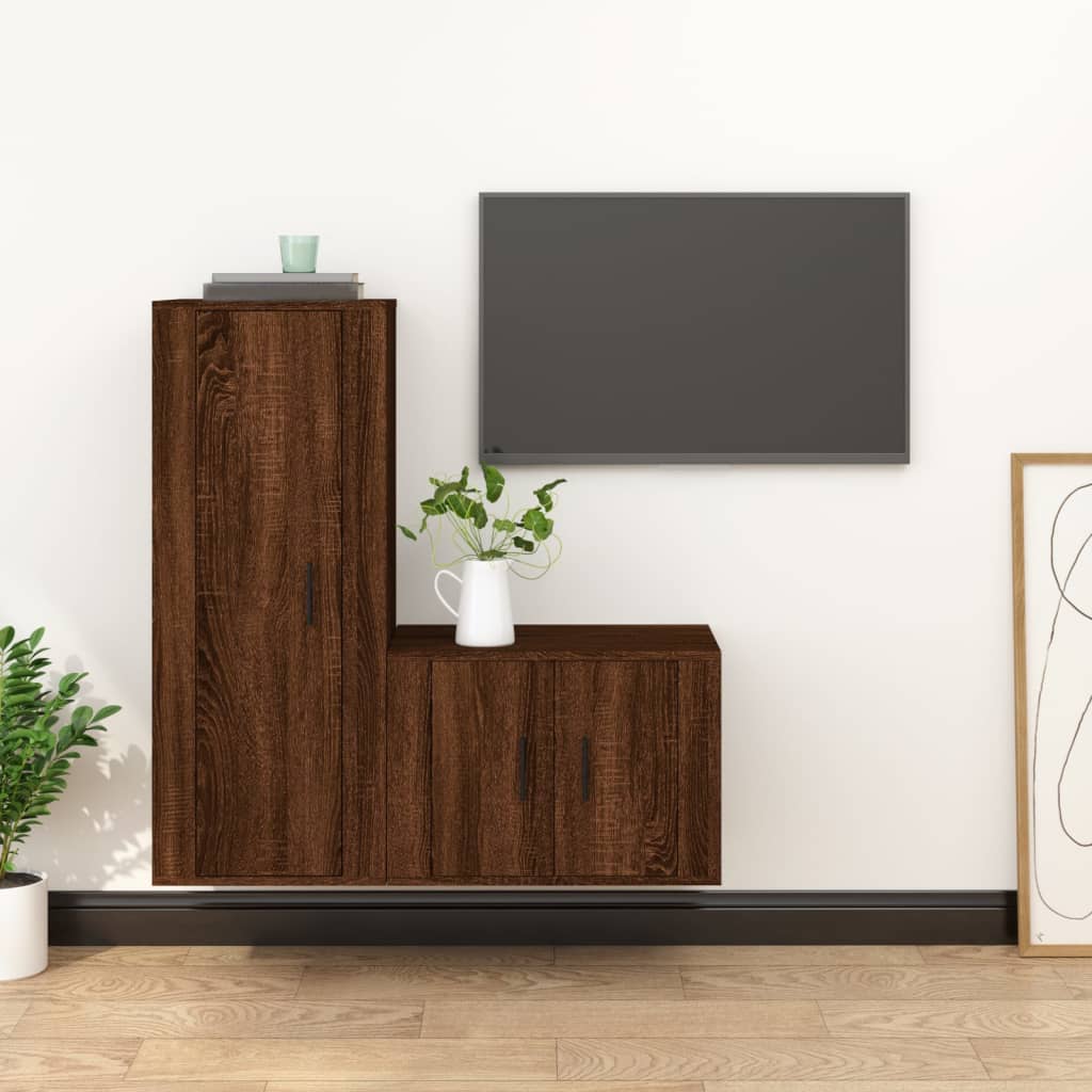 2 Piece TV Cabinet Set Brown Oak Engineered Wood