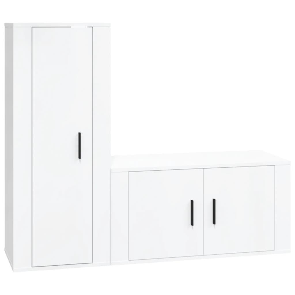 2 Piece TV Cabinet Set High Gloss White Engineered Wood