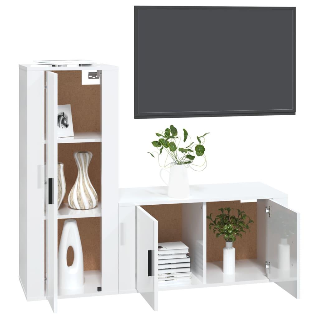 2 Piece TV Cabinet Set High Gloss White Engineered Wood
