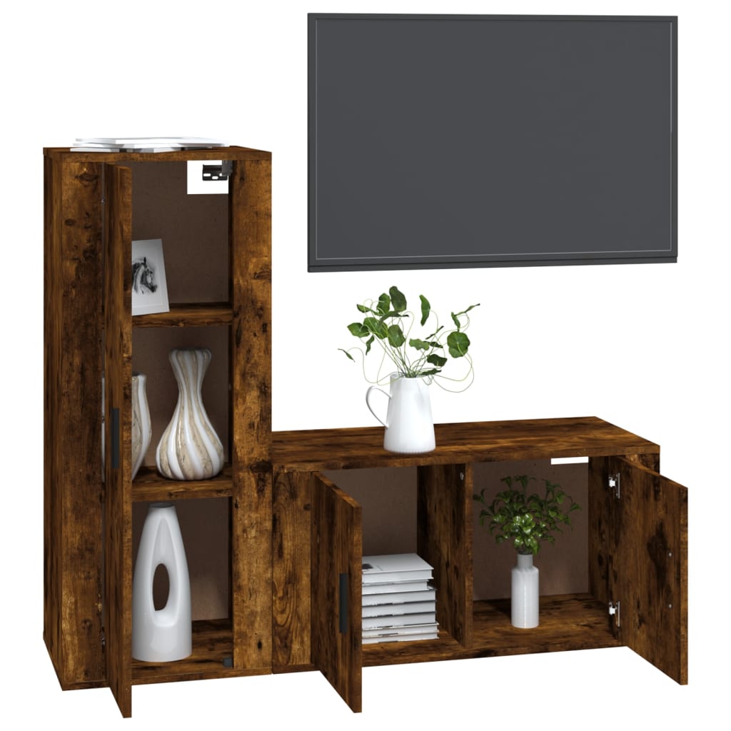 2 Piece TV Cabinet Set Smoked Oak Engineered Wood