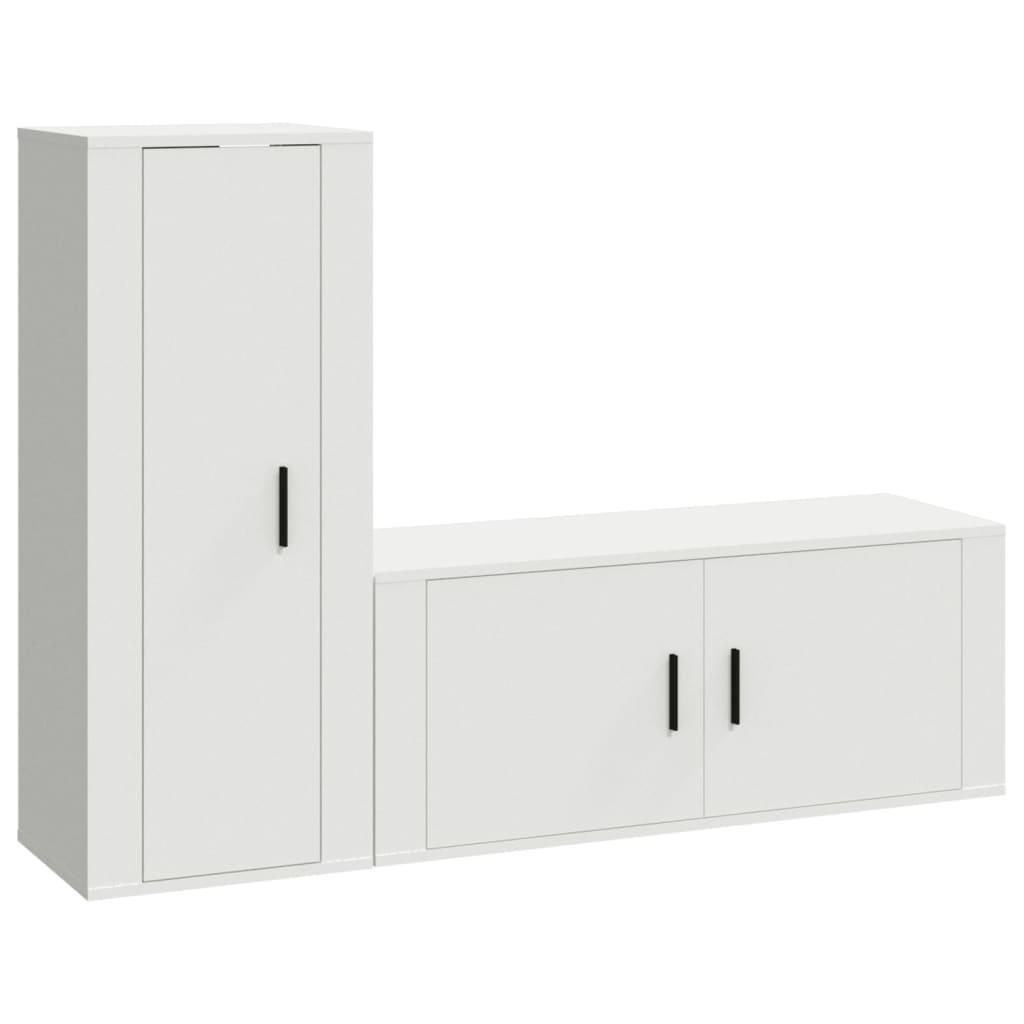 2 Piece TV Cabinet Set White Engineered Wood