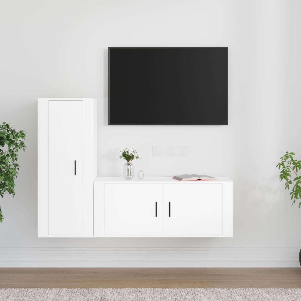 2 Piece TV Cabinet Set White Engineered Wood