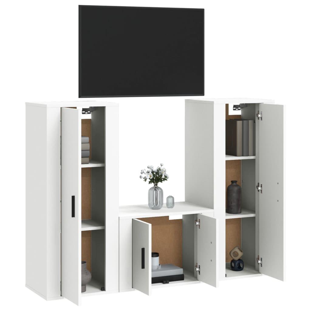 3 Piece TV Cabinet Set White Engineered Wood