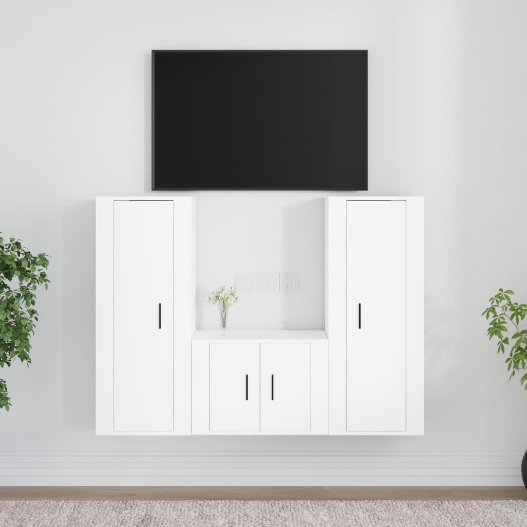 3 Piece TV Cabinet Set White Engineered Wood