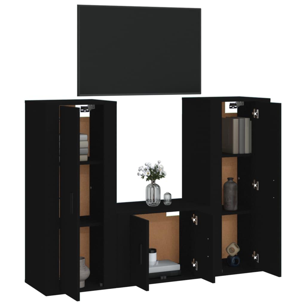 3 Piece TV Cabinet Set Black Engineered Wood