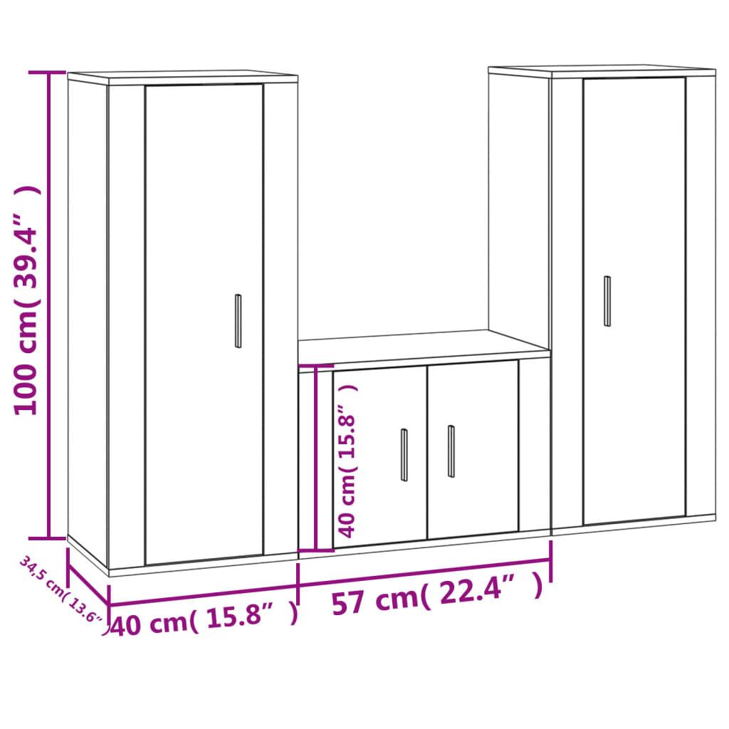 3 Piece TV Cabinet Set Black Engineered Wood