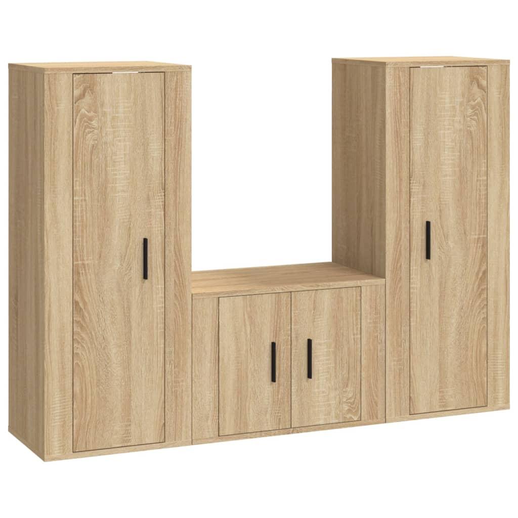 3 Piece TV Cabinet Set Sonoma Oak Engineered Wood