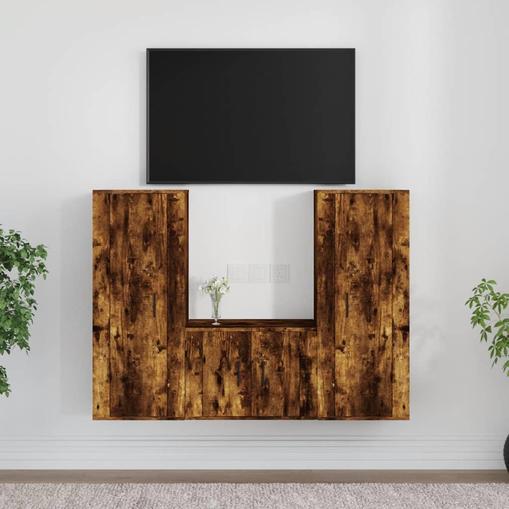 3 Piece TV Cabinet Set Smoked Oak Engineered Wood