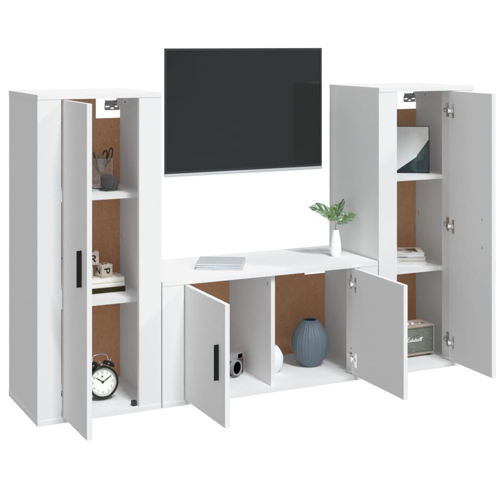 3 Piece TV Cabinet Set White Engineered Wood