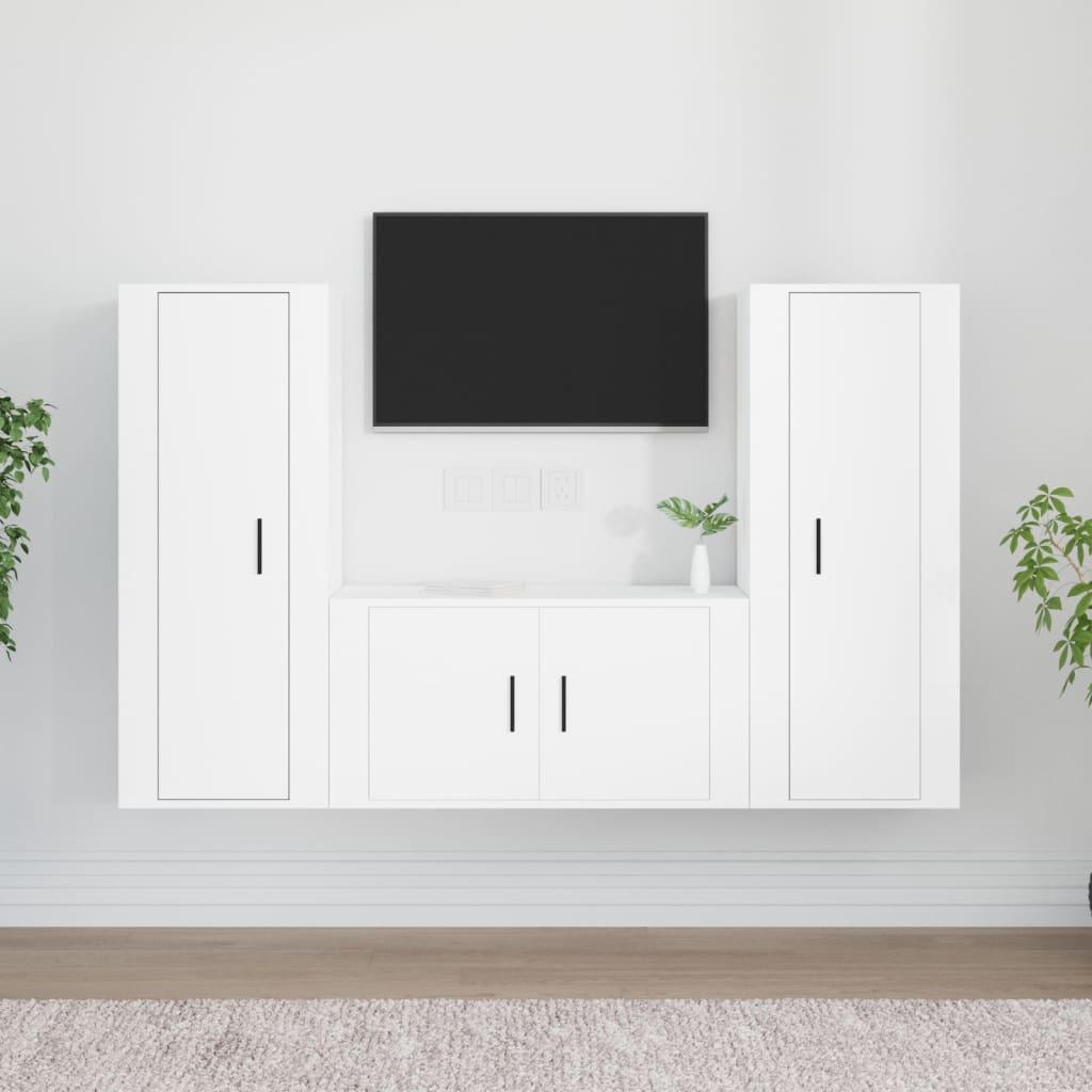 3 Piece TV Cabinet Set White Engineered Wood