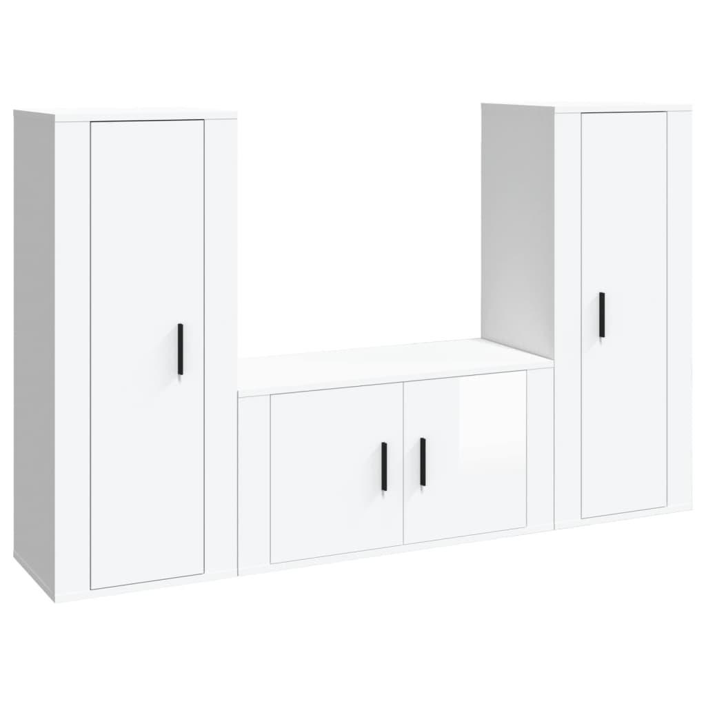 3 Piece TV Cabinet Set High Gloss White Engineered Wood