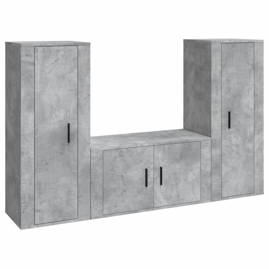 3 Piece TV Cabinet Set Concrete Grey Engineered Wood