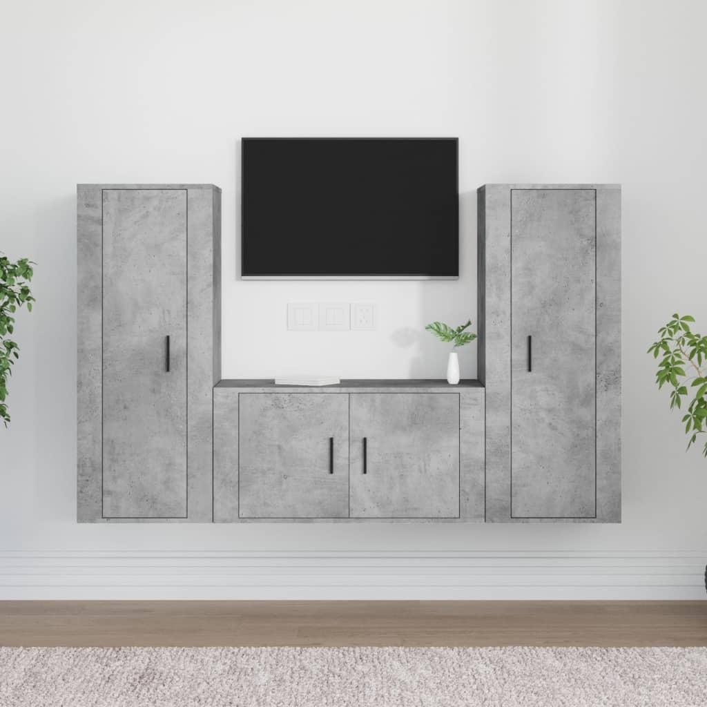 3 Piece TV Cabinet Set Concrete Grey Engineered Wood