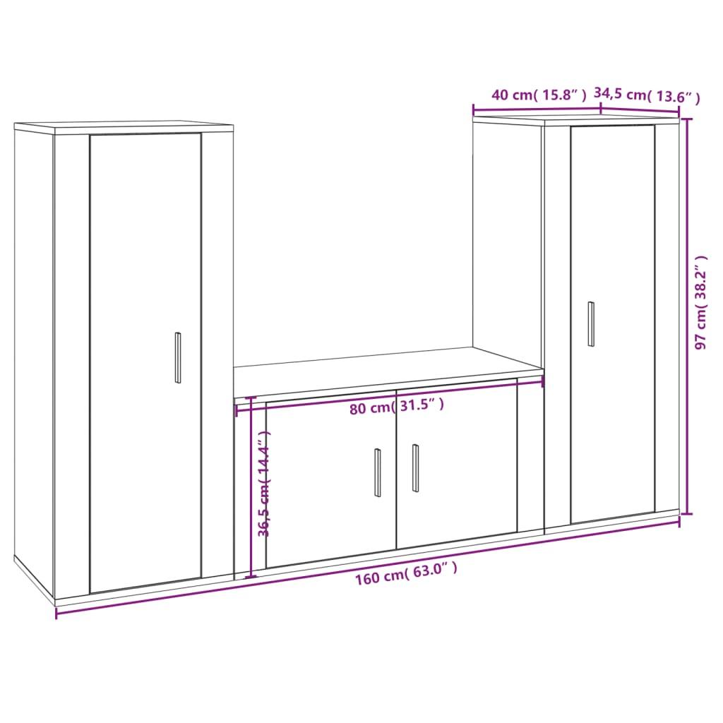 3 Piece TV Cabinet Set Grey Sonoma Engineered Wood