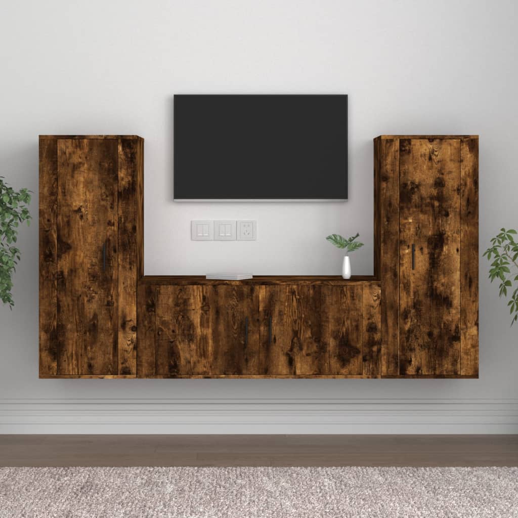 3 Piece TV Cabinet Set Smoked Oak Engineered Wood