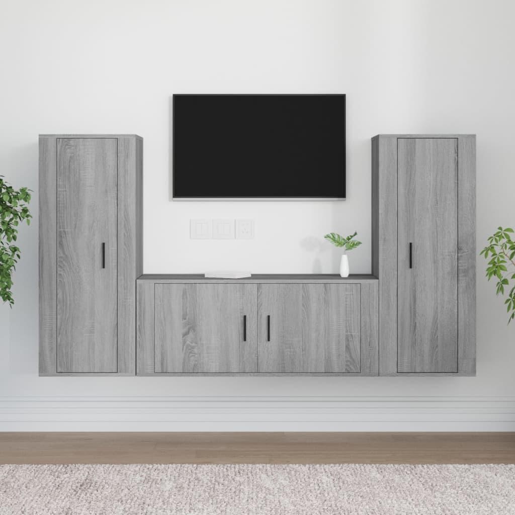 3 Piece TV Cabinet Set Grey Sonoma Engineered Wood