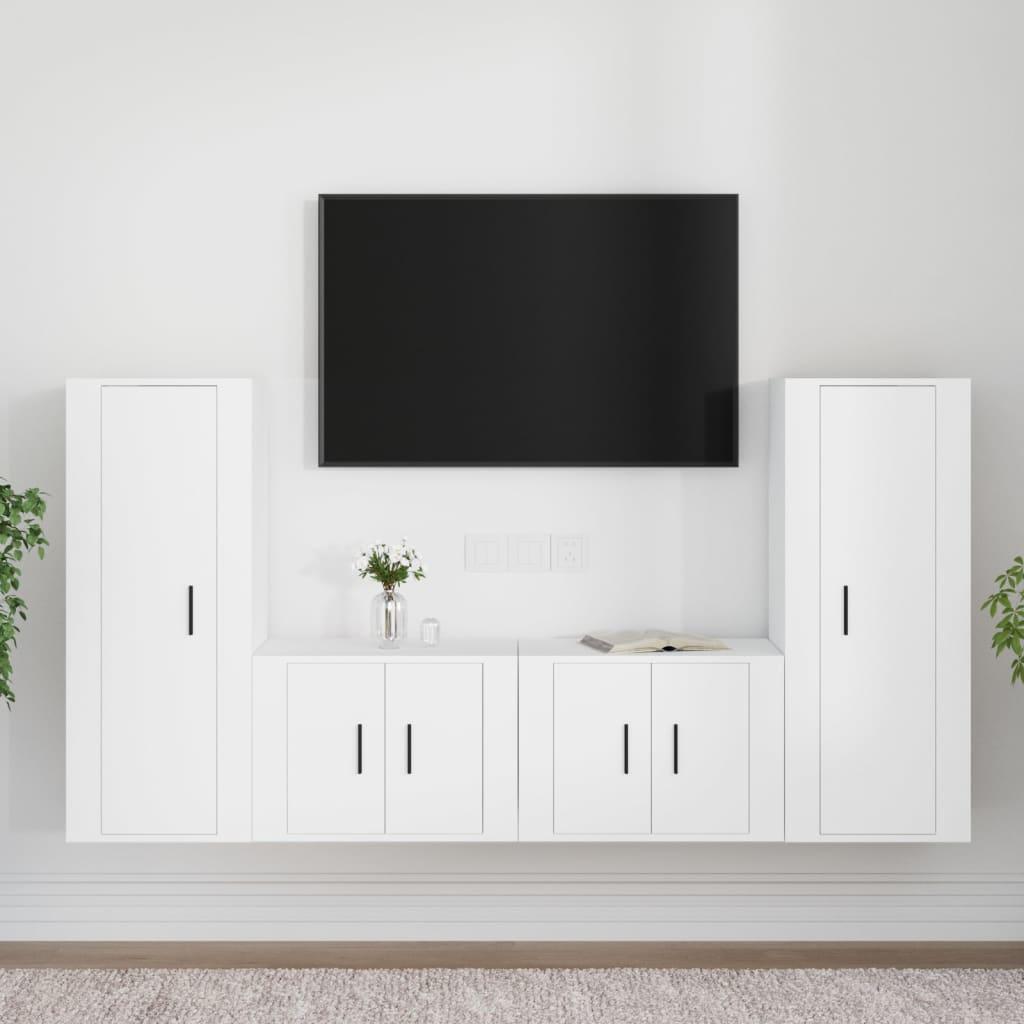 4 Piece TV Cabinet Set White Engineered Wood