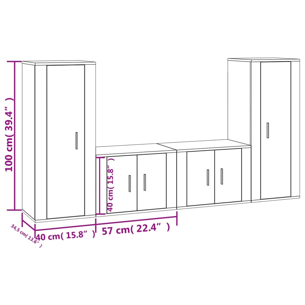 4 Piece TV Cabinet Set High Gloss White Engineered Wood