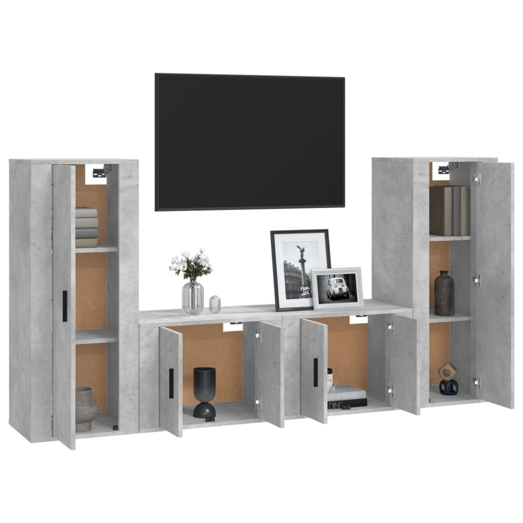 4 Piece TV Cabinet Set Concrete Grey Engineered Wood