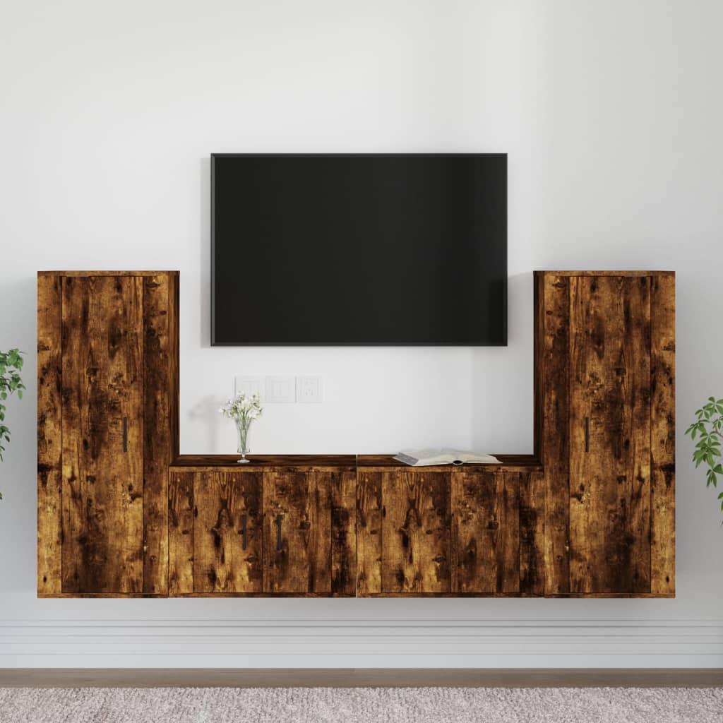 4 Piece TV Cabinet Set Smoked Oak Engineered Wood