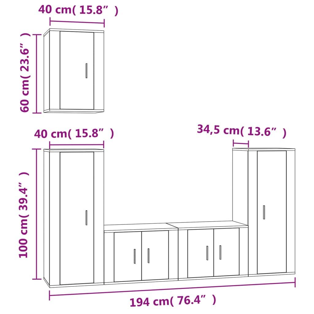 5 Piece TV Cabinet Set White Engineered Wood