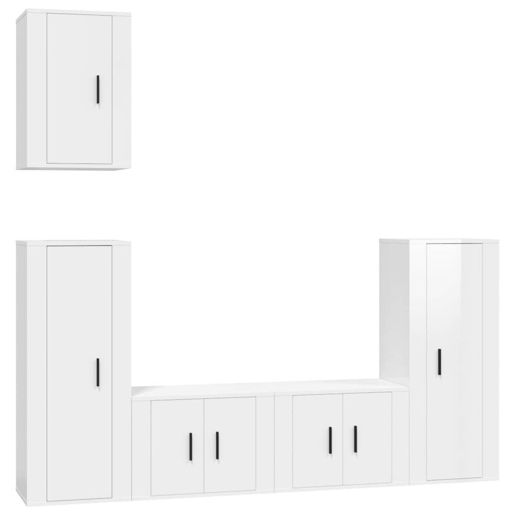 5 Piece TV Cabinet Set High Gloss White Engineered Wood