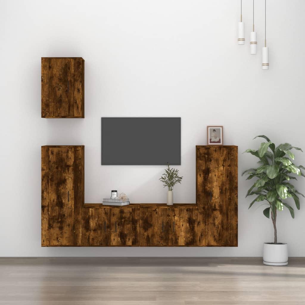 5 Piece TV Cabinet Set Smoked Oak Engineered Wood