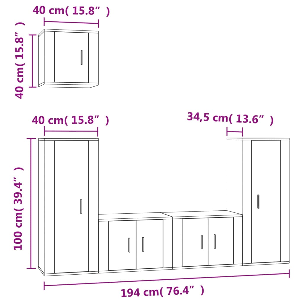 5 Piece TV Cabinet Set White Engineered Wood