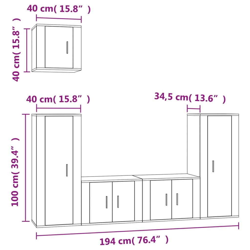 5 Piece TV Cabinet Set High Gloss White Engineered Wood