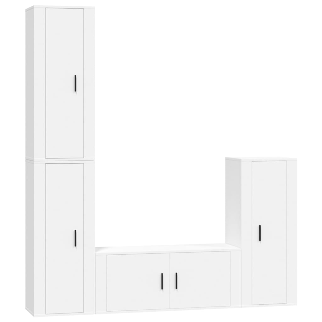 4 Piece TV Cabinet Set White Engineered Wood