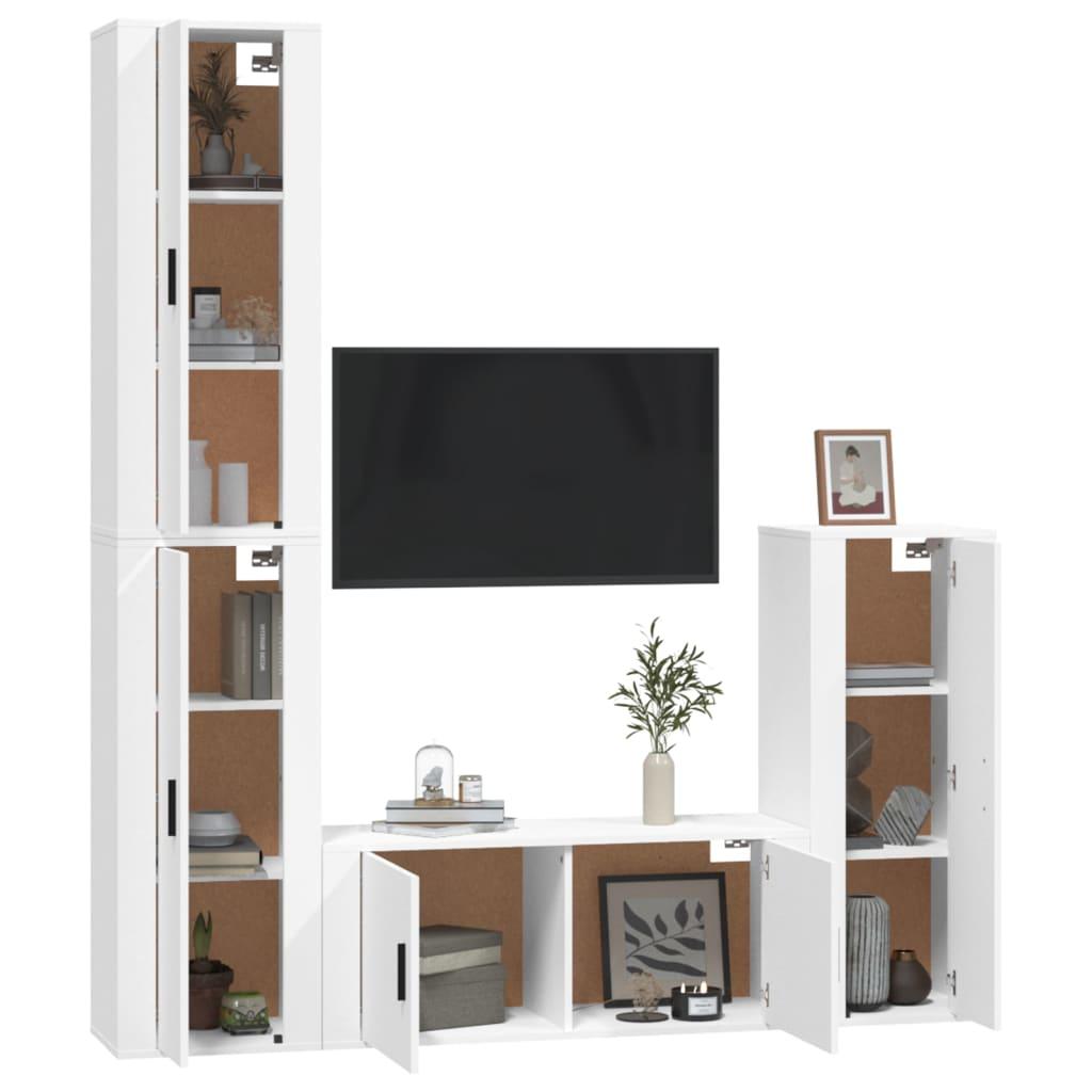 4 Piece TV Cabinet Set White Engineered Wood